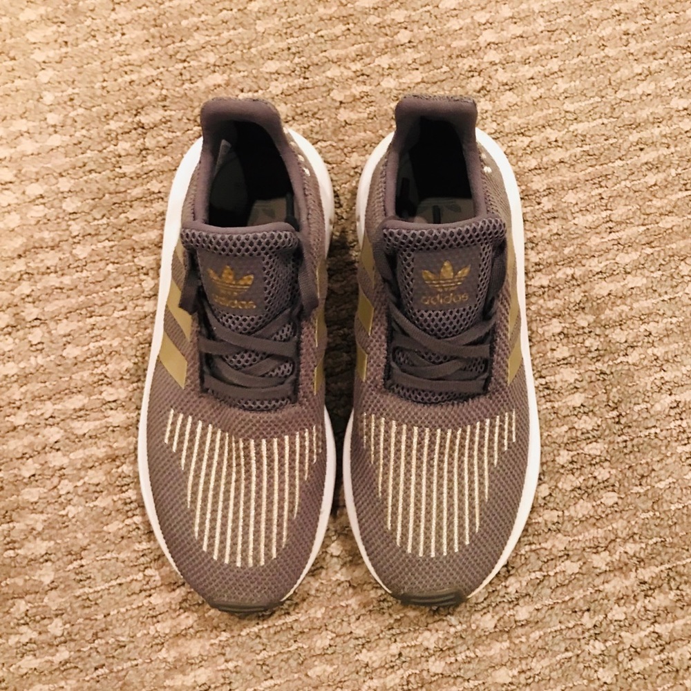 Girls Gray and gold Adidas shoes